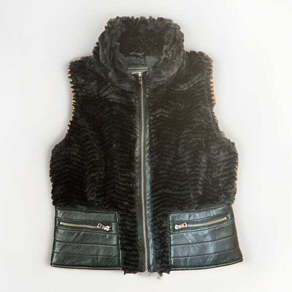 Ci Sono Jackets & Blazers - Ci Sono Black Vegan Leather/Faux Chevron Fur Vest Women's Size Large Biker Chic